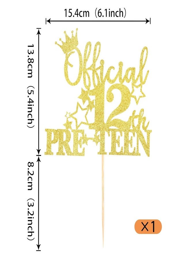 Confetti! 1pc Golden Official Pre-teen 12 Cake Topper Glitter Happy 12th Birthday Cake Pick Cheers to 12 Years Old Cake Decorations for Teen 12th Birthday Party Supplies (Gold) - Image 2